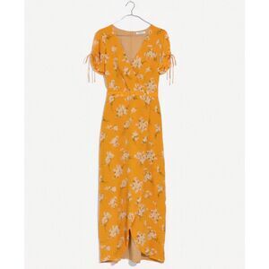 Madewell Dress Women's 2 Golden Yellow Silk Wrap Maxi Butterfly Garden Floral